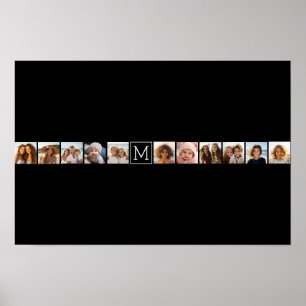 11 Foto Instagram Collage Anpassad Svart Monogram Poster