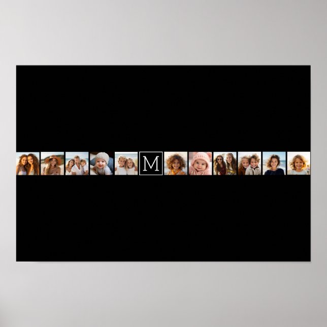 11 Foto Instagram Collage Anpassad Svart Monogram Poster (Framsidan)