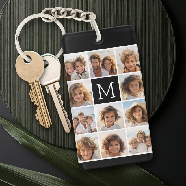 11 Foto Rutnät Kolla med Monogram (Personalized keychain - photo collage)