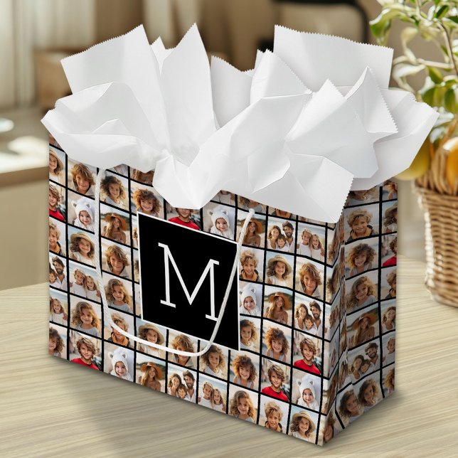11 Foto Rutnät Kolla med Monogram (Custom Photo Gift Bag)