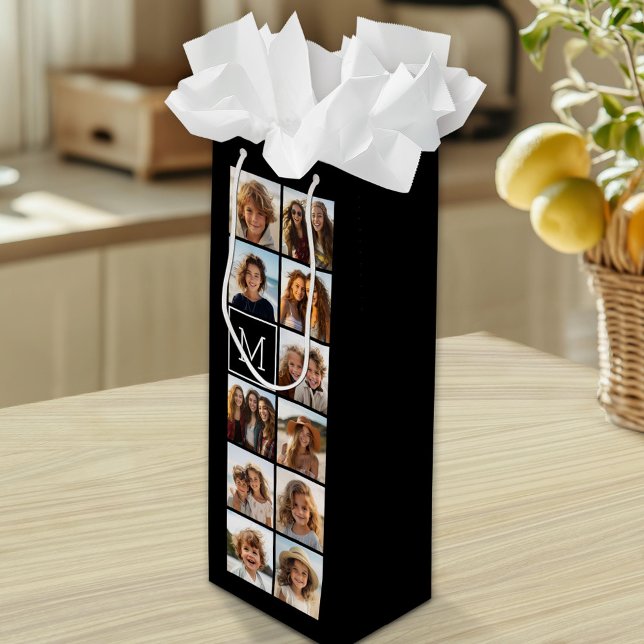 11 Foto Rutnät Kolla med Monogram (Custom Gift Bag with Multiple Photos)