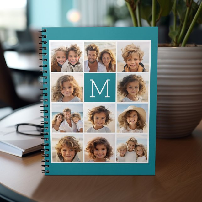 11 Foto Rutnät Kolla med Monogram Anteckningsbok (Personalized notebook - add photos and custom text)