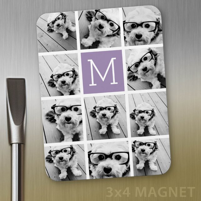 11 Foto Rutnät Kolla med Monogram Magnet (Personalized fridge magnet - add photos and custom text)