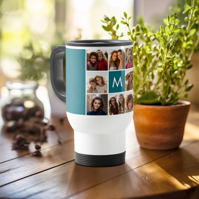 11 Foto Rutnät Kolla med Monogram Resemugg (Personalized travel mug - add photos and text or customize completely)