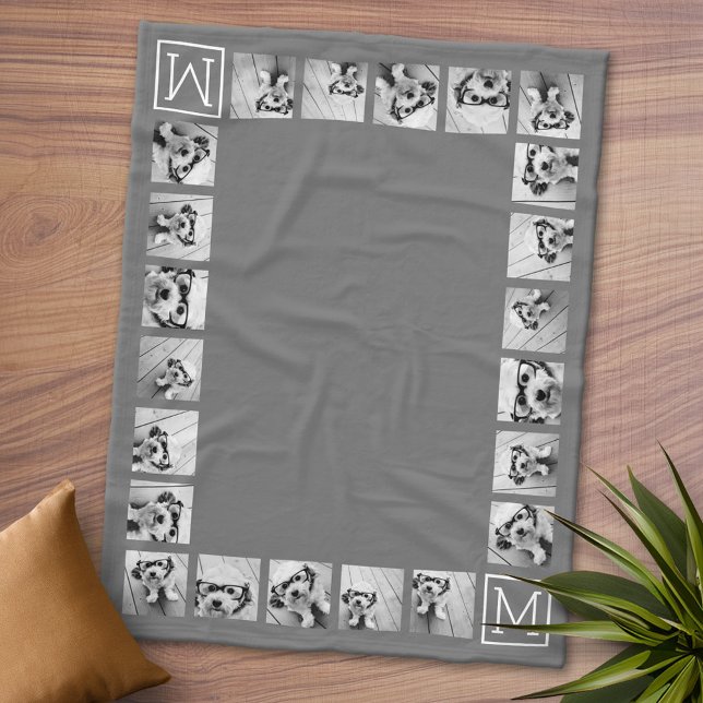 11 Fotokollage Anpassningsbar Monogram-kol Fleecefilt (Personalized Fleece Blanket - Add Photos and Text or Customize completely in advanced design area)