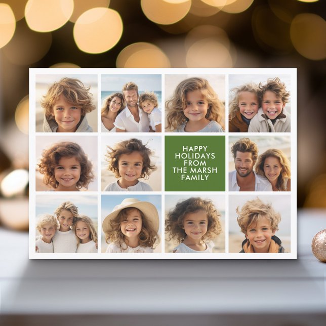 11 Fotokollage - God jul Retro Rand Julkort (Modern Holiday Greeting Card with a Family Photo)