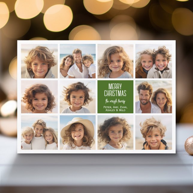 11 Fotokollage - God jul Retro Rand Julkort (Modern Holiday Greeting Card with a Family Photo)