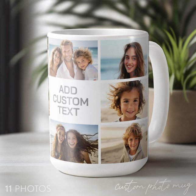 11 Fotokollage - Grått och Vitt med Text Kaffemugg (Custom Photo Mug - Makes a Great Gift)