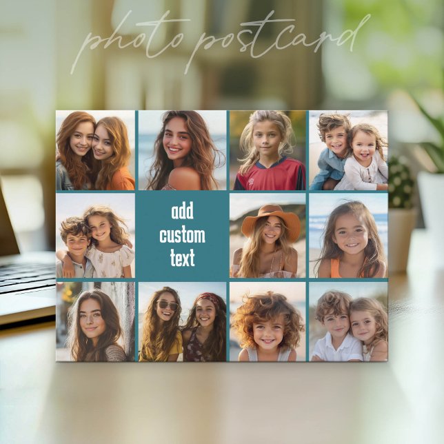 11 Fotokollage med blå bakgrund Vykort (Photo Postcard - Customize with your favorite photos)