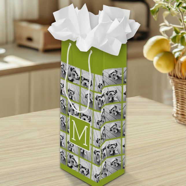 11 Fotokollage - Minimalistiskt rutnät med text (Custom Gift Bag with Multiple Photos)