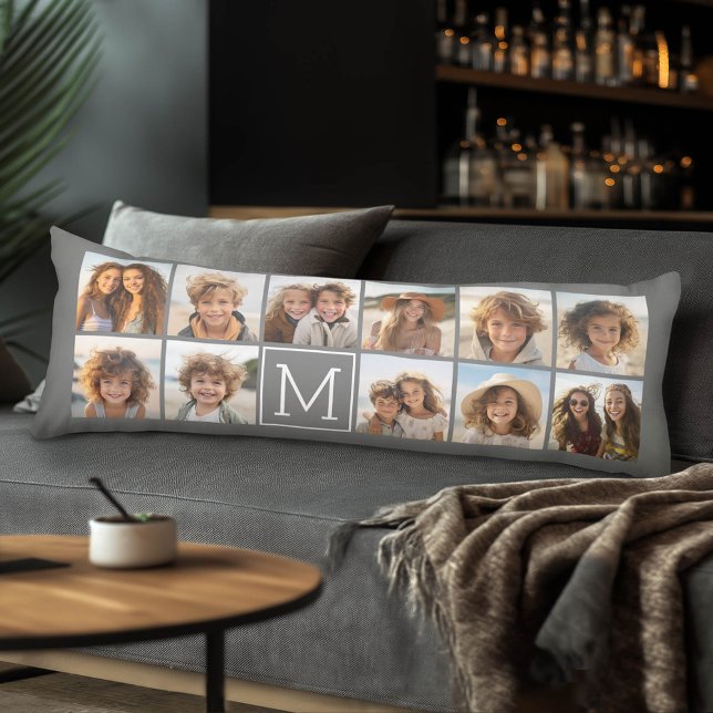 11 Fotokollage - Minimalistiskt rutnät med text Kroppskudde (Custom Body Pillow)