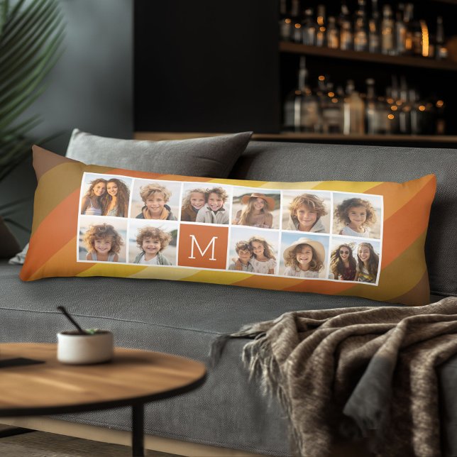 11 Fotokollage Retro Rand Warm Sunset Färg Kroppskudde (Body Pillow with Photo Collage)