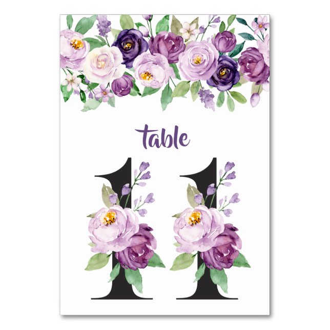 11 Lila & Lavender Watercolor Ro Bordsnummer (Framsidan)