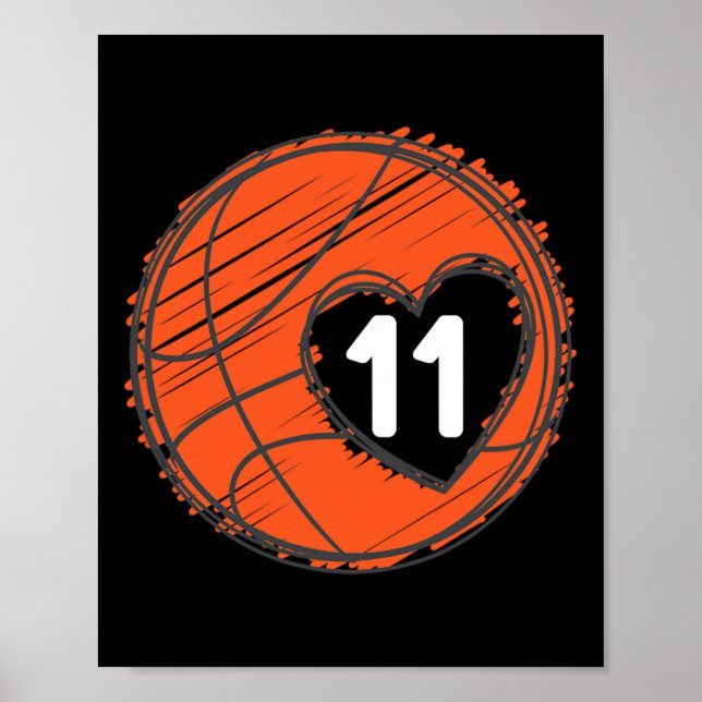 #11 nummer 11 i hjärtat - Basketball Player Cute G Poster (Framsidan)
