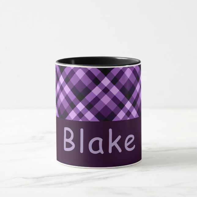 11 ounce Plum Purple Plaid Monogram Combo Mugg (Center)
