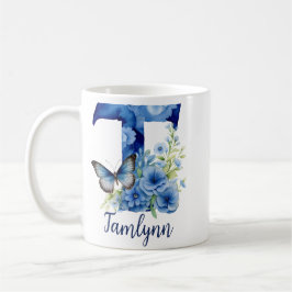 11 oz Blå Blommig Kaffe Mugg med Monogram
