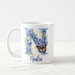 11 oz Blå Blommig Monogram Kaffe Mugg