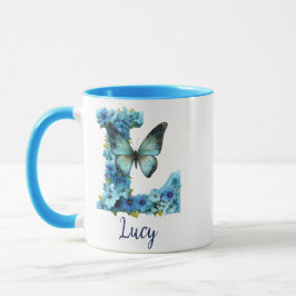 11 oz Blå Blommig Mugg med Monogram