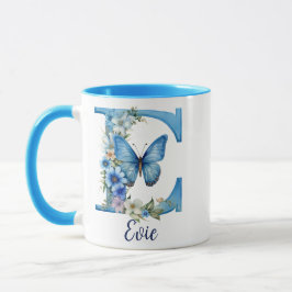 11 oz Blå Blommig Mugg med Monogram