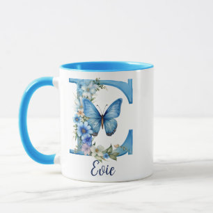 11 oz Blå Blommig Mugg med Monogram