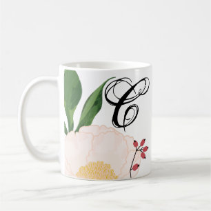 11 Oz. Coffee Mugg White Blommigt Flowers on White