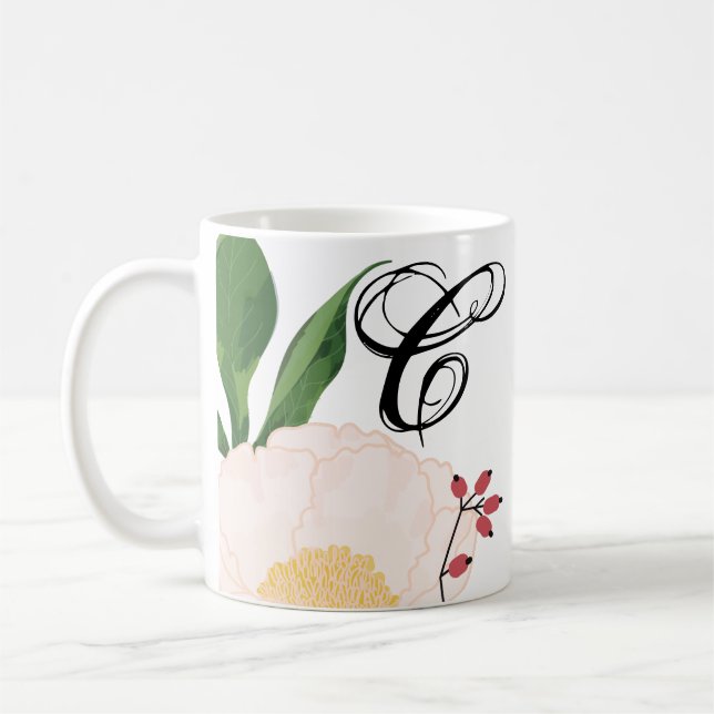 11 Oz. Coffee Mugg White Blommigt Flowers on White (Vänster)