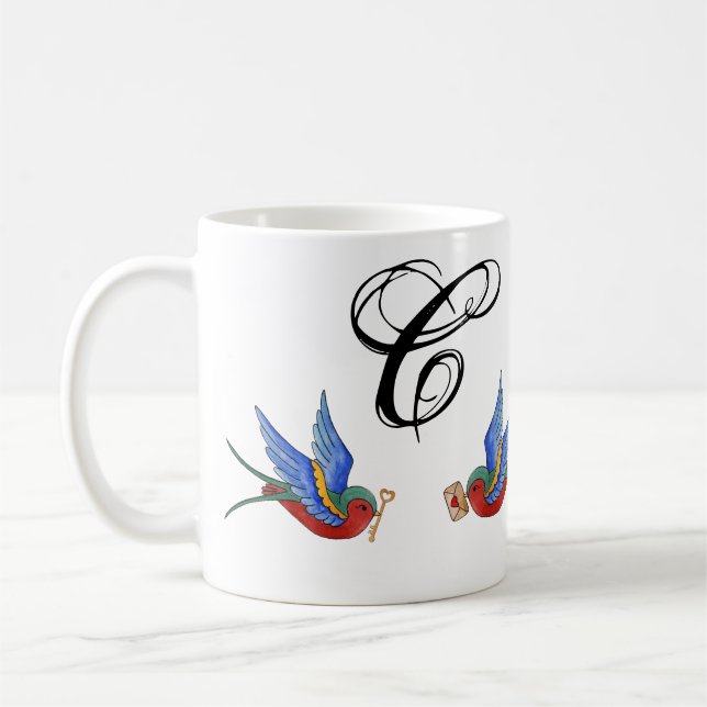 11 Oz. Kaffe Mugg Traditional Bird Tattoo Sparrow (Vänster)
