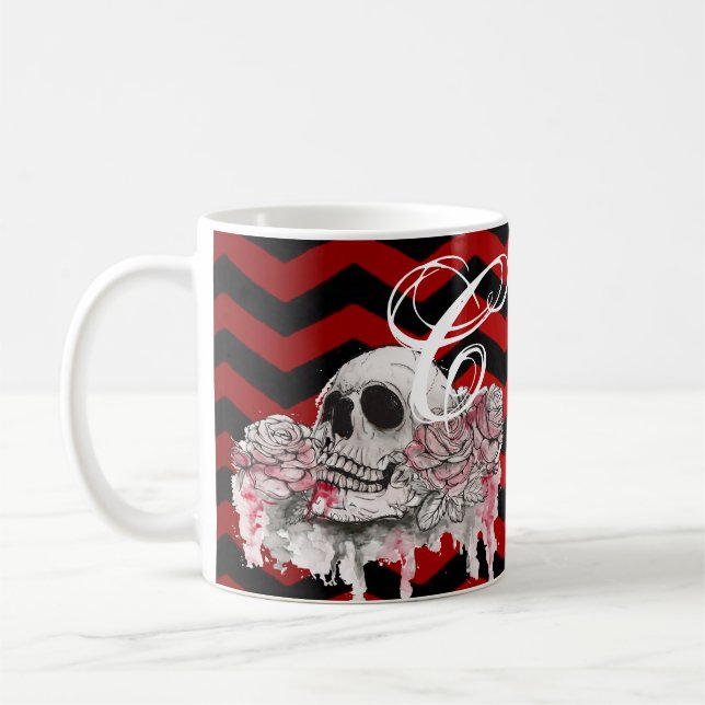 11 Oz. Kaffe Mugskalle Ro goth Chevron Black Red Kaffemugg (Vänster)