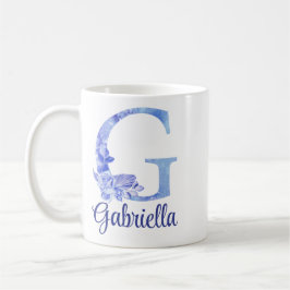 11 oz Monogrammed Watercolor Blues and Blommigt Kaffemugg