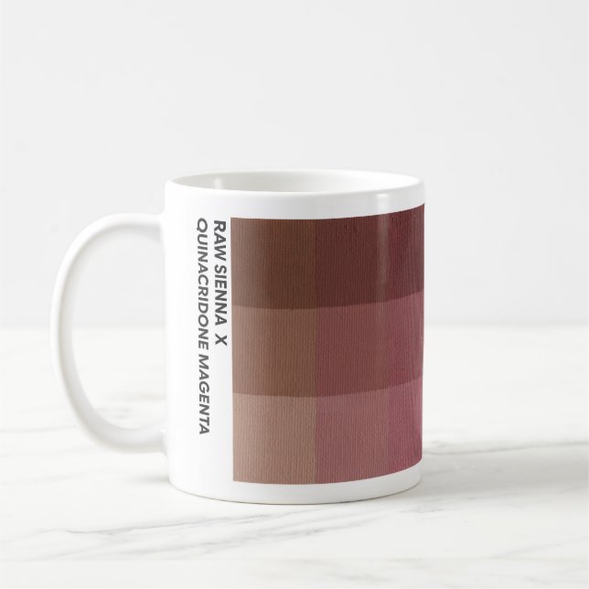 11 oz Rå Sienna x Quinacridone Magenta Mugg (Vänster)