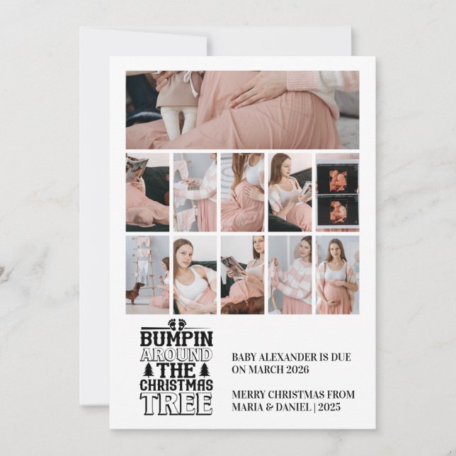 11 Photo Christmas Tree Pregnancy Announcement Julkort (Framsida)
