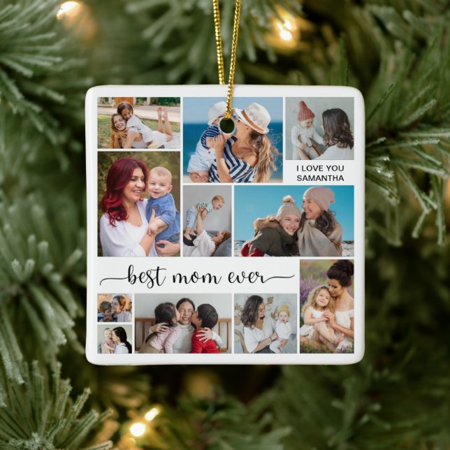 11 Photo Collage Best Mamma någonsin Julgransprydnad Keramik (Träd)