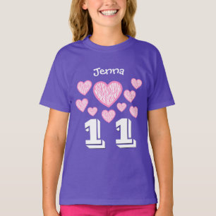 11 stora födelsedagflickahjärtor numrerar tee shirt