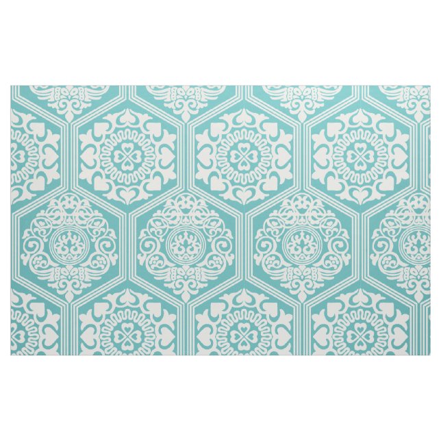 11-tals hexagoner - turkos och vit tyg (Fat Quarter)