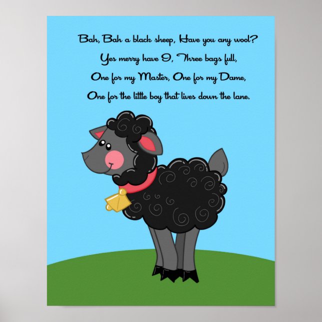 11 x 14 Bah Bah Black Sheep Rhyme Kids Room Wall A Poster (Framsidan)