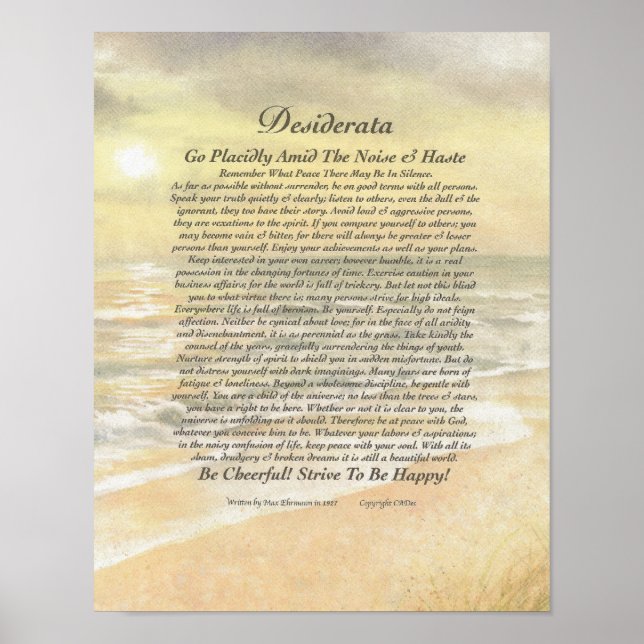 11 x 14 Desiderata Poster på Golden Ocean Sunset (Framsidan)