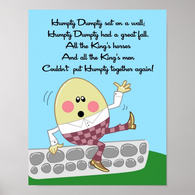 11 x 14 Humpty Dumpty Rhyme Kids Room Wall Art Poster (Framsidan)