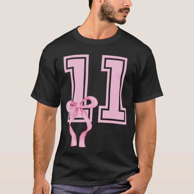 11 Year Old Birthday Girl Coquette Pink Bow Aesthe T Shirt (Framsida)