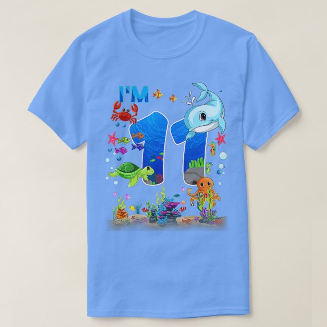 11 Year Old Birthday Whale Fish Sea Birthday Boys  T Shirt (Design framsida)