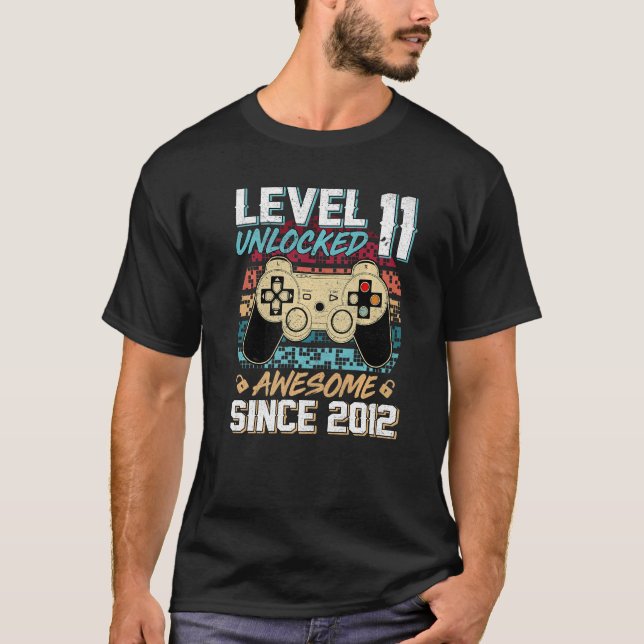 11 Year Old Boy Level 10 Unlocked Awesome 2011 11t T Shirt (Framsida)