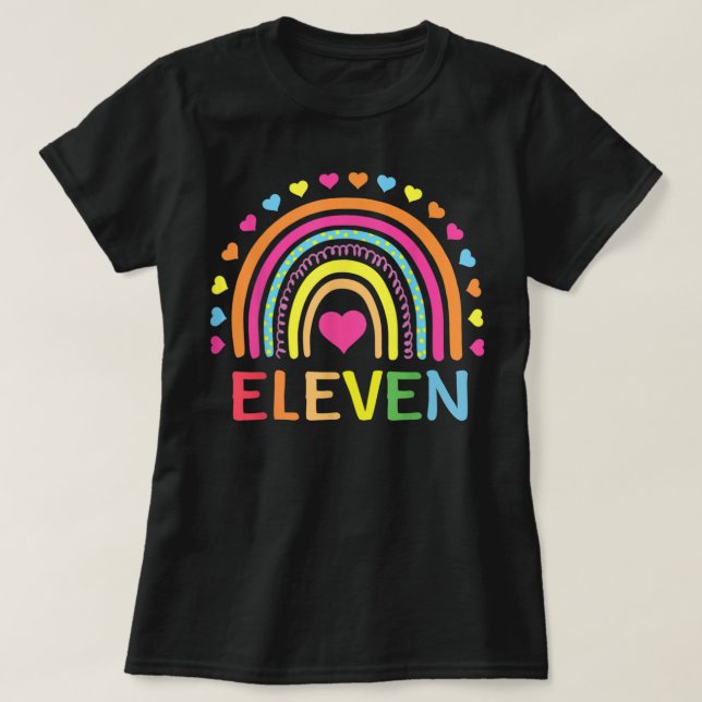 11 Years Old Rainbow 11th Birthday Gift For Girls  T Shirt (Design framsida)