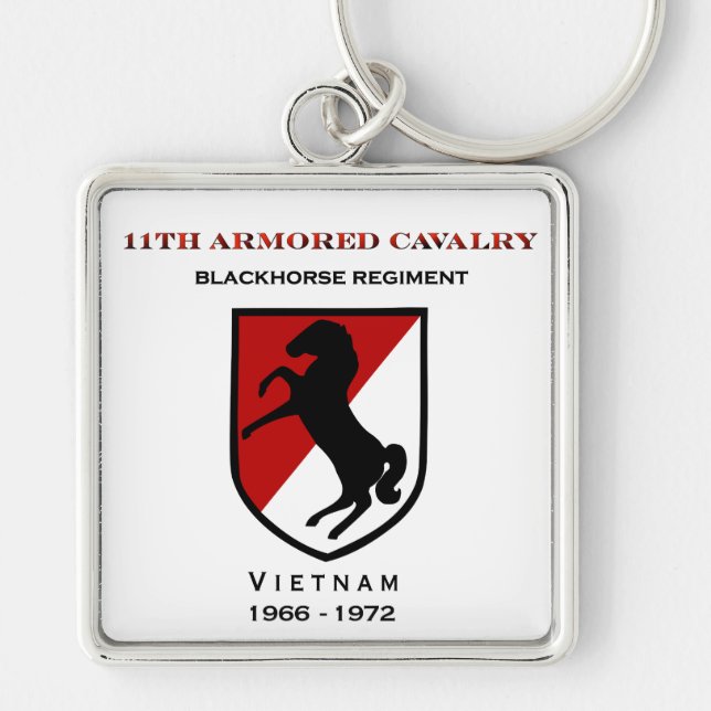 11th Armored kavalleri Blackhorse lappar Keychain Fyrkantig Silverfärgad Nyckelring (Framsidan)