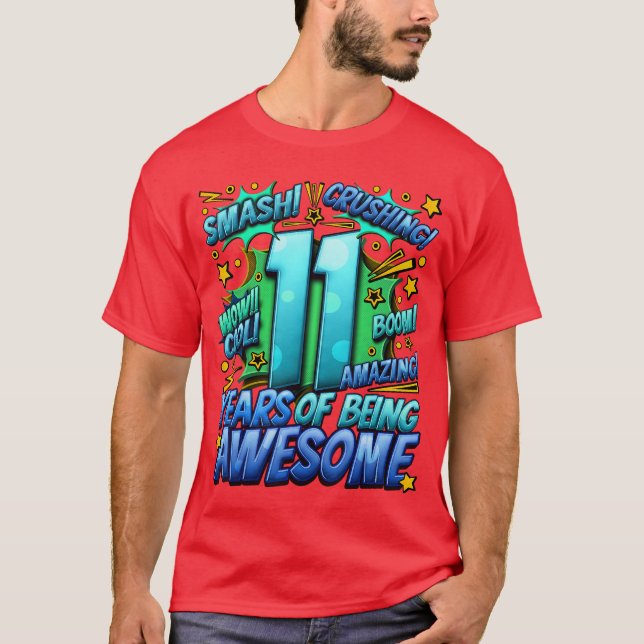 11th Birthday Comic Style Awesome Since 2012 11 Ye T Shirt (Framsida)