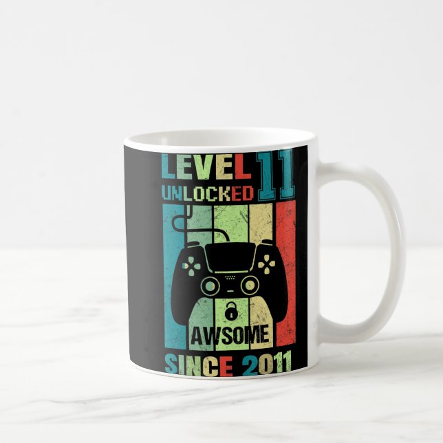 11th Birthday Gift Level 11 Unlocked Awesome 2011  Kaffemugg (Höger)