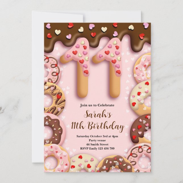 11th Birthday Girls Invitation Inbjudningar (Framsida)