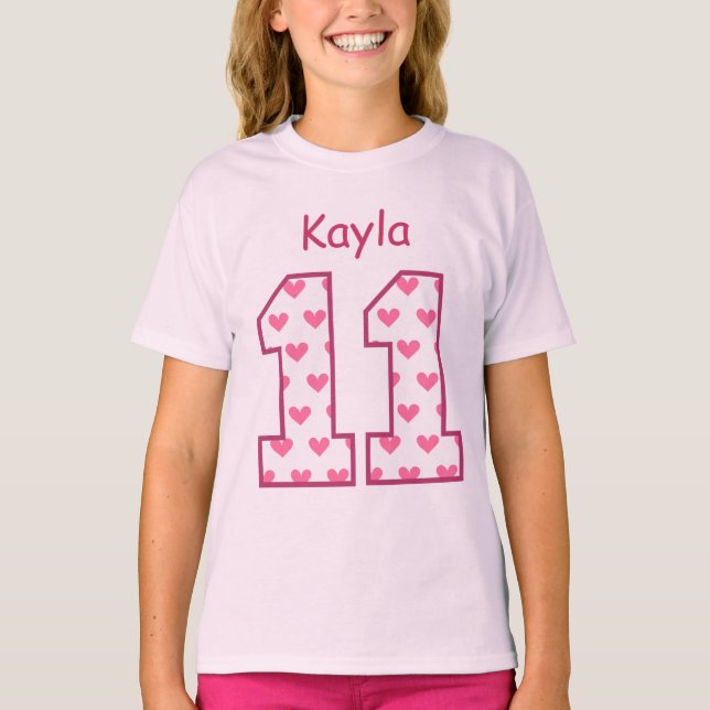 11th För hjärtaanpassningsbar för födelsedag rosa T Shirt (Framsida)