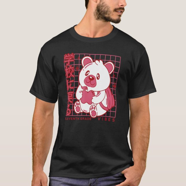 11th Grade Vibes Back to School Teddy Bear Japanes T Shirt (Framsida)