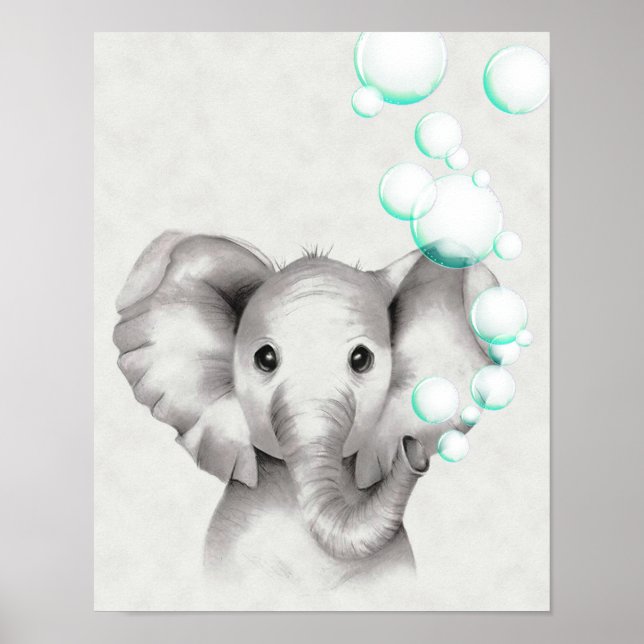 11x14 Elefant som blåser bubblor från snabeln Poster (Framsidan)