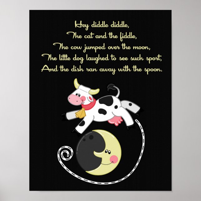 11x14 Hej Diddle Rhyme Kids Room Wall Art Poster (Framsidan)