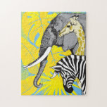 11x14 Safari Puzzle för färgblinda Pussel<br><div class="desc">En elefant,  en giraff och en zebra utgör grunden för detta safari-temat pussel. Hela pusslet var designat i skuggor av gult,  grått,  svart,  vit och blå.</div>